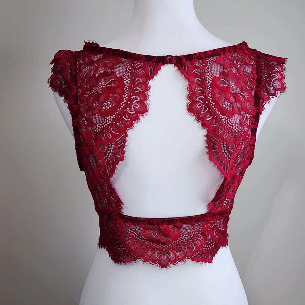 Victoria's Secret Lace Bralette Womens Large Red Floral Romantic Boho Bra - Picture 3 of 13